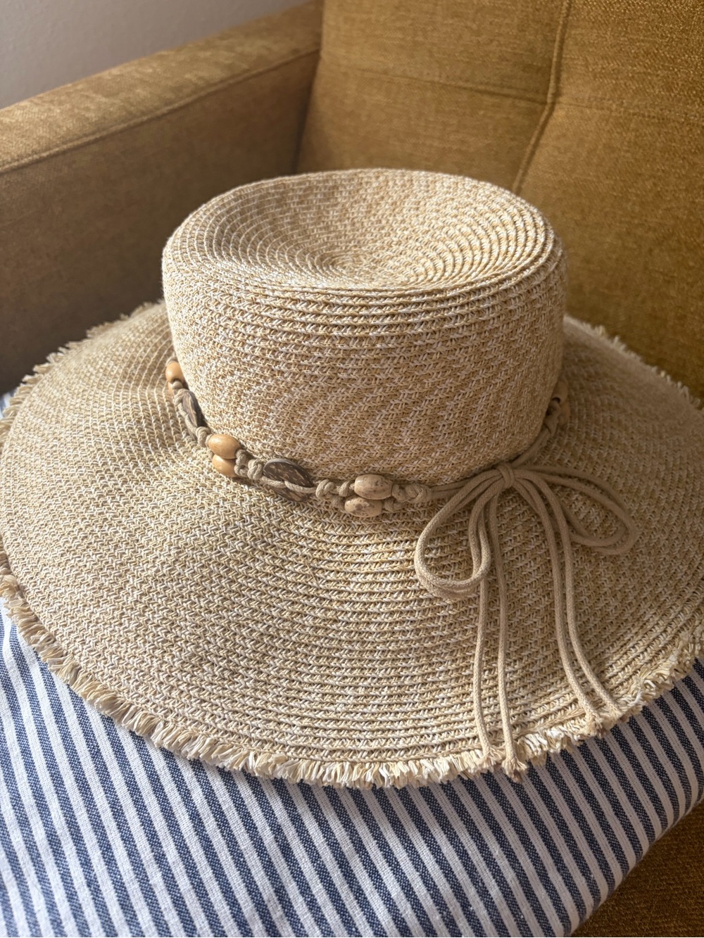 Boho Ron Jon Straw/Woven Sun Hat with Bead Trim - Natural